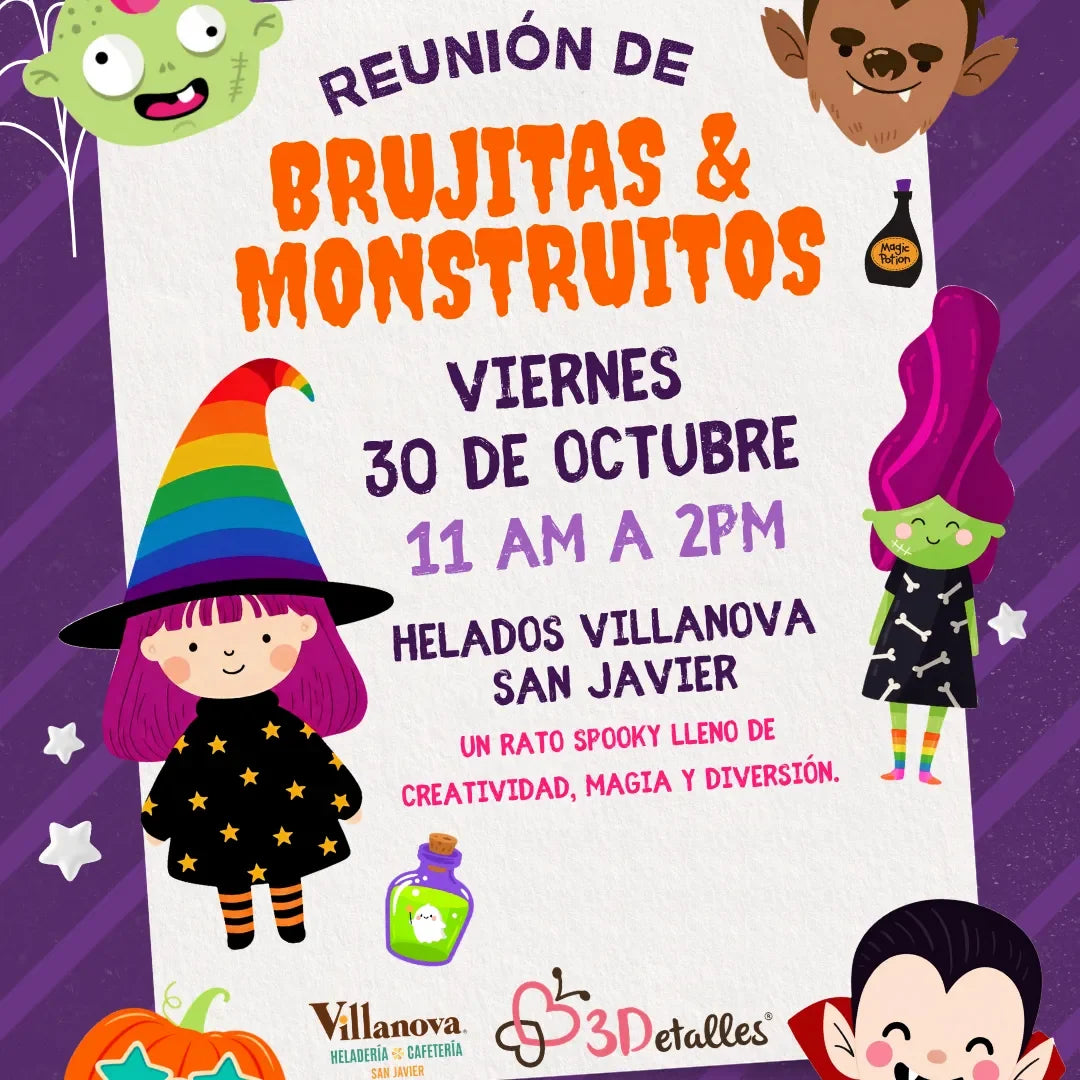 Reunión de Brujitas & Monstruitos: viernes 30 de octubre, de 11 am a 2 pm, en Helados Villanova San Javier